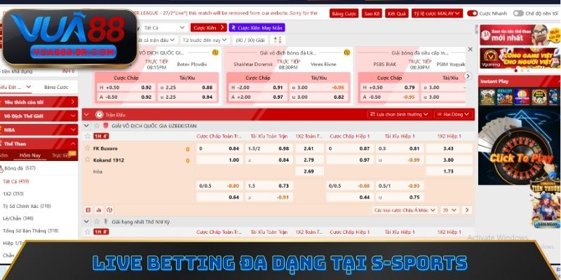 Live betting đa dạng tại S-Sports