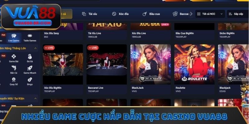 Nhiều game cược hấp dẫn tại casino Vua88