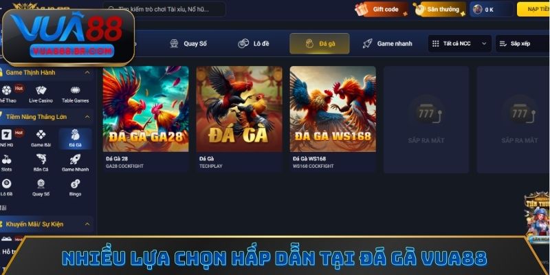 Nhiều lựa chọn hấp dẫn tại đá gà Vua88